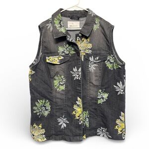 Vintage Y2K BPC Selection Denim Vest w/ Floral Print Design Size Large